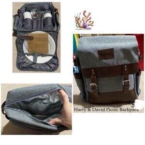 Harry & David Insulated Picnic Backpack – Complete 4-Person Set – NEW